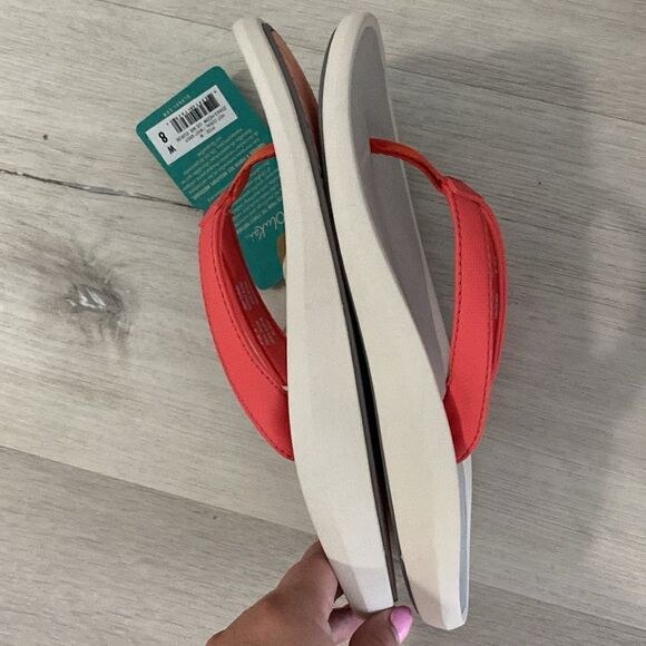 NWT-OluKai-OLUKAI Pi'oe Women's Beach Sandals-Hot Coral/Gray mist-women’s size 8 - Picture 7 of 7